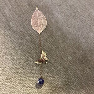 Handmade Elegant Leaf and Butterfly bookmark with Blue Bead